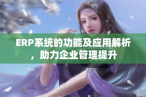 ERP系统的功能及应用解析，助力企业管理提升