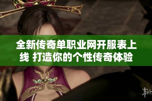 全新传奇单职业网开服表上线 打造你的个性传奇体验与冒险旅程